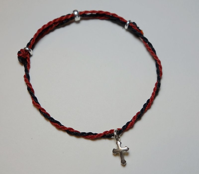 ~ M + Bear ~*simple*cross simple fine 925 sterling silver bracelet Japanese wax line - Bracelets - Other Metals Red