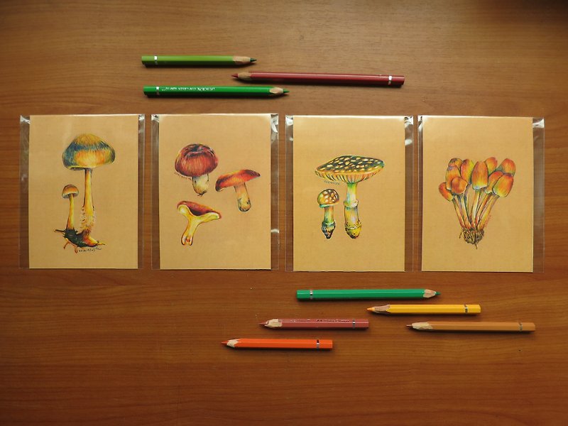 Snake ah come out is mushroom postcard set ah! - การ์ด/โปสการ์ด - กระดาษ หลากหลายสี