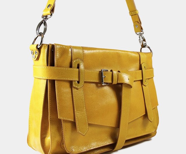 Influxx KAY Classic Leather Satchel / Leather Bag – Spectra Yellow