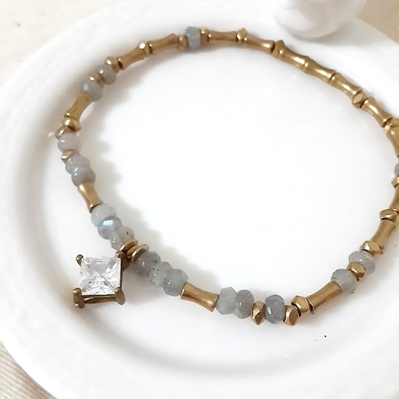 momolico spectrum Zircon brass bead bracelet - Bracelets - Other Metals Gray