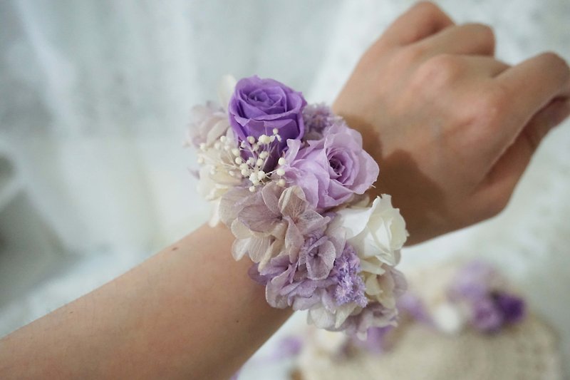 Happiness Hanayome - bridesmaid wrist flower Preserved flowers immortalized flower*exchange gifts*Valentine's Day*wedding*birthday gift - ตกแต่งต้นไม้ - พืช/ดอกไม้ สีม่วง