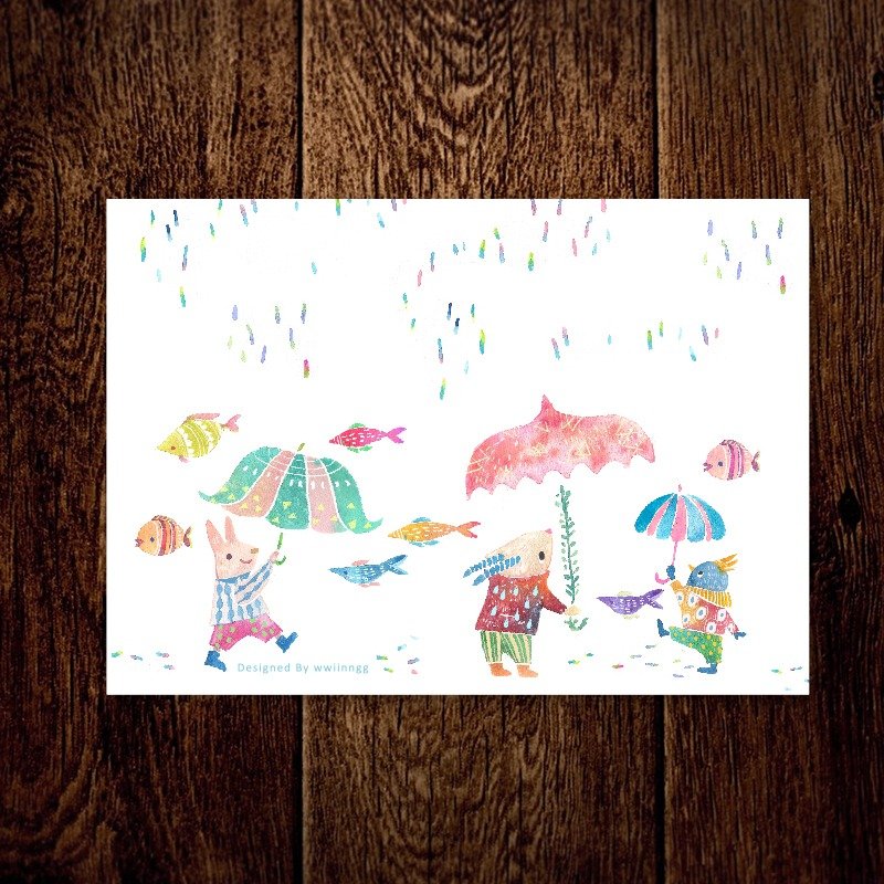 Illustration postcard -Rainbow rain - การ์ด/โปสการ์ด - กระดาษ หลากหลายสี