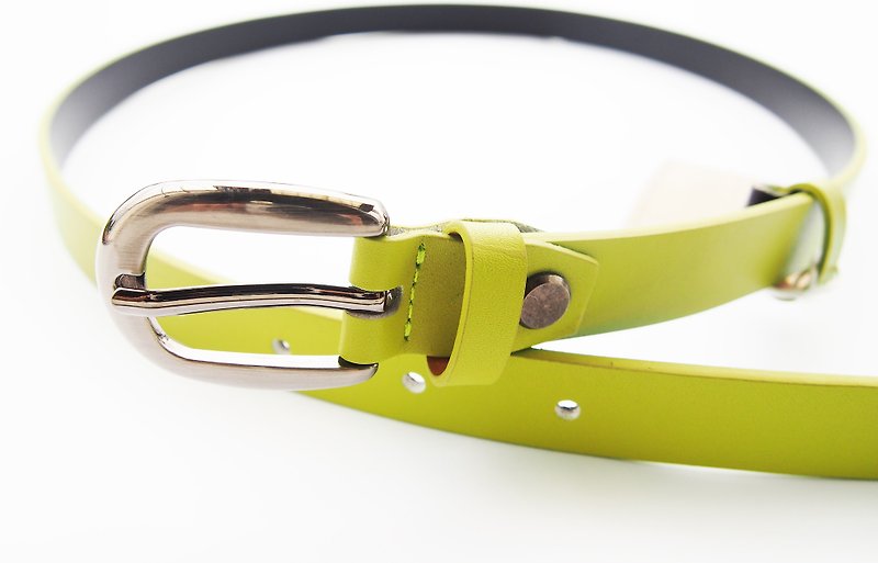 Lime green genuine leather belt with smoke black buckle - woman belt - 腰帶/皮帶 - 真皮 綠色