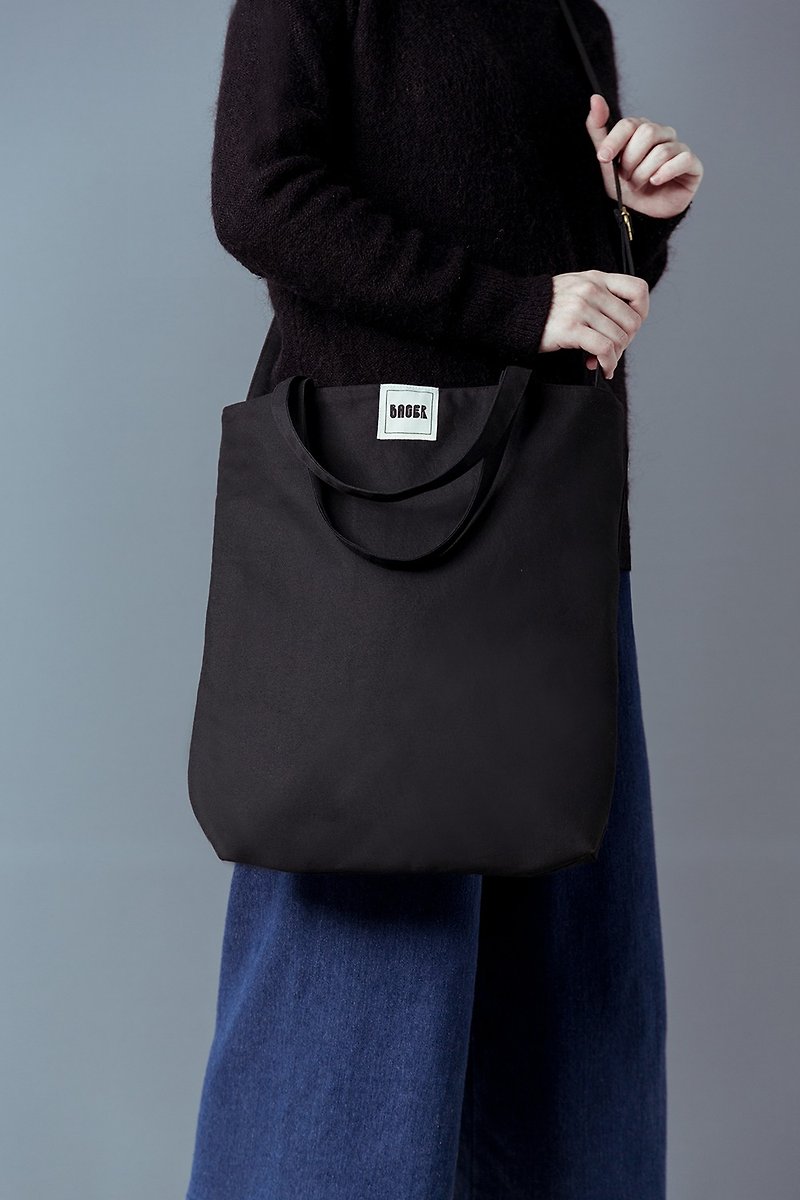 Unprinted plain surface adjustable strap three-way canvas bag / shoulder / hand-held / cross-body / black - กระเป๋าแมสเซนเจอร์ - วัสดุอื่นๆ สีดำ
