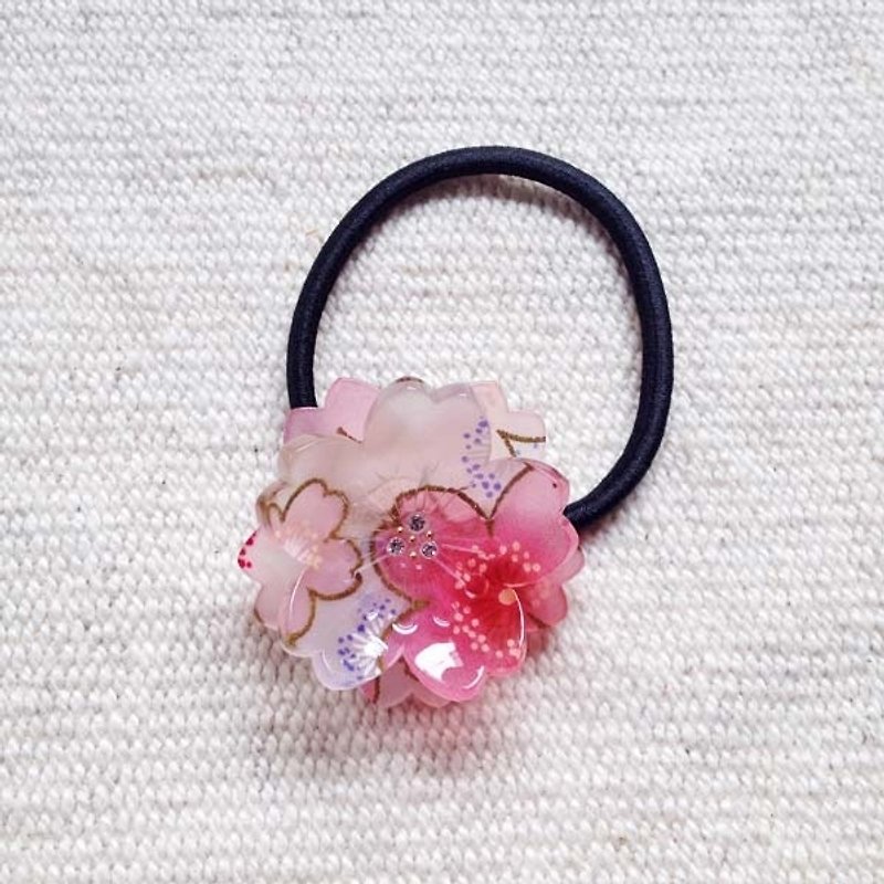 Sakura soft, double cherry blossoms, hair bundle, hair ring - white - Hair Accessories - Acrylic Pink