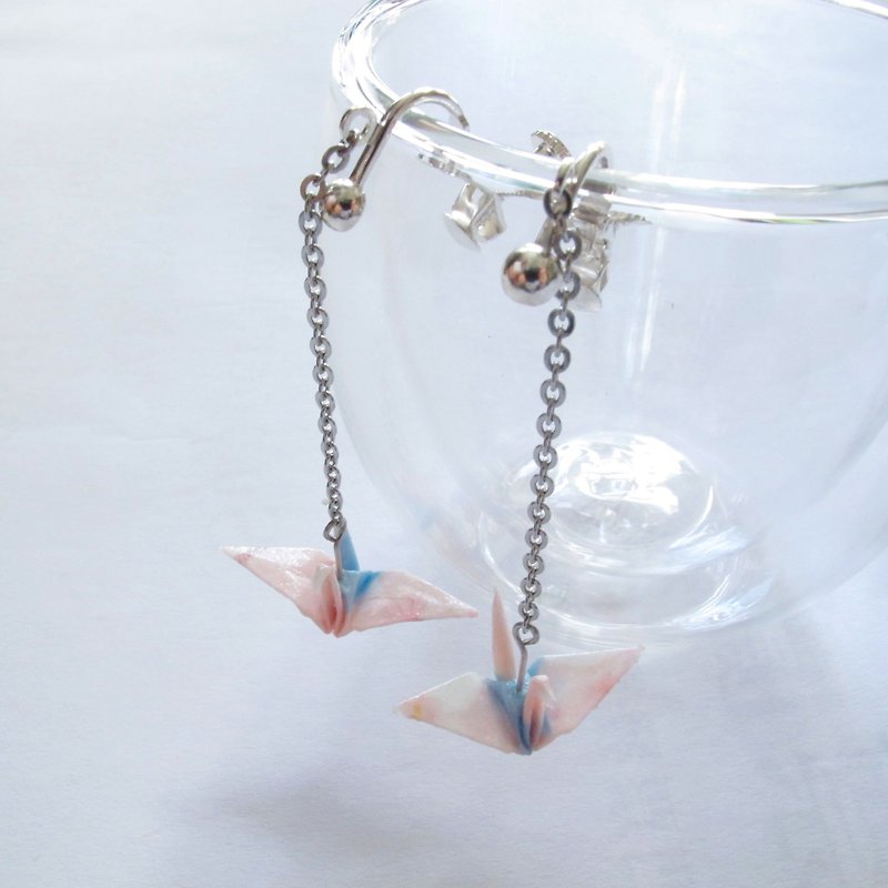 Origami Crane Long Earrings (or Ear clips) - Earrings & Clip-ons - Paper Multicolor