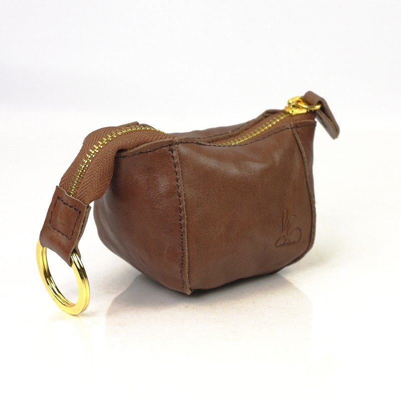 Limited time discount full bunny rabbit purse / leather (grasping coffee + coffee zipper) - Coin Purses - Genuine Leather Brown