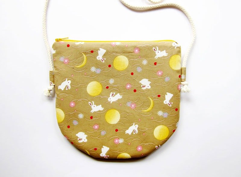Semi-slung zipper bag / purse gold rabbit (also choose other purse fabric pattern) - Messenger Bags & Sling Bags - Other Materials Gold