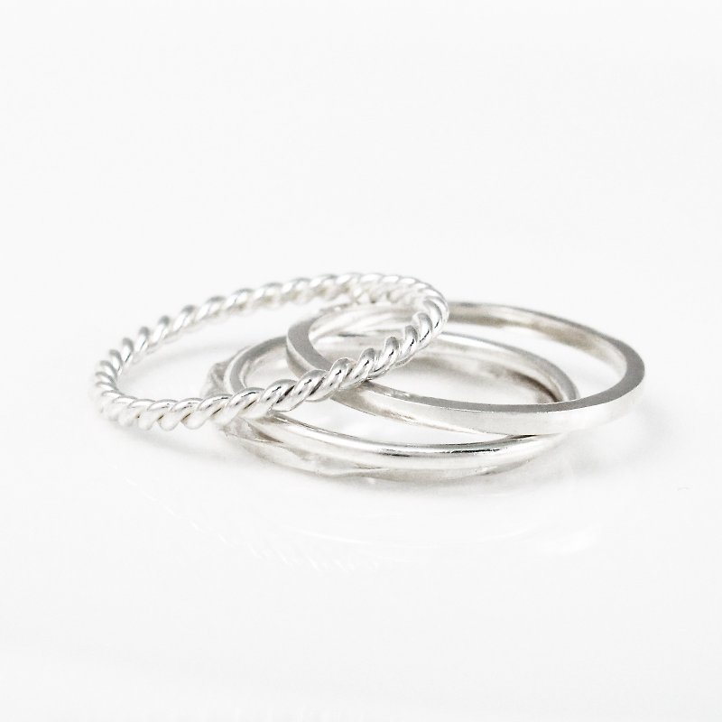 Sterling Silver Ring- Silver(set of 4 pieces in total) wire ring twist. Square twist. Round wire. Square wire ring-ART64 - General Rings - Silver White