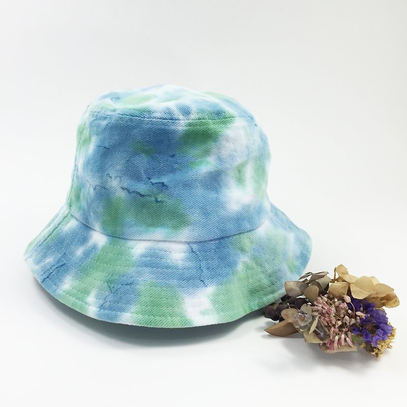 Tie dye/Bucket hat/ fisherman hat [Seaweed] - Hats & Caps - Cotton & Hemp Blue