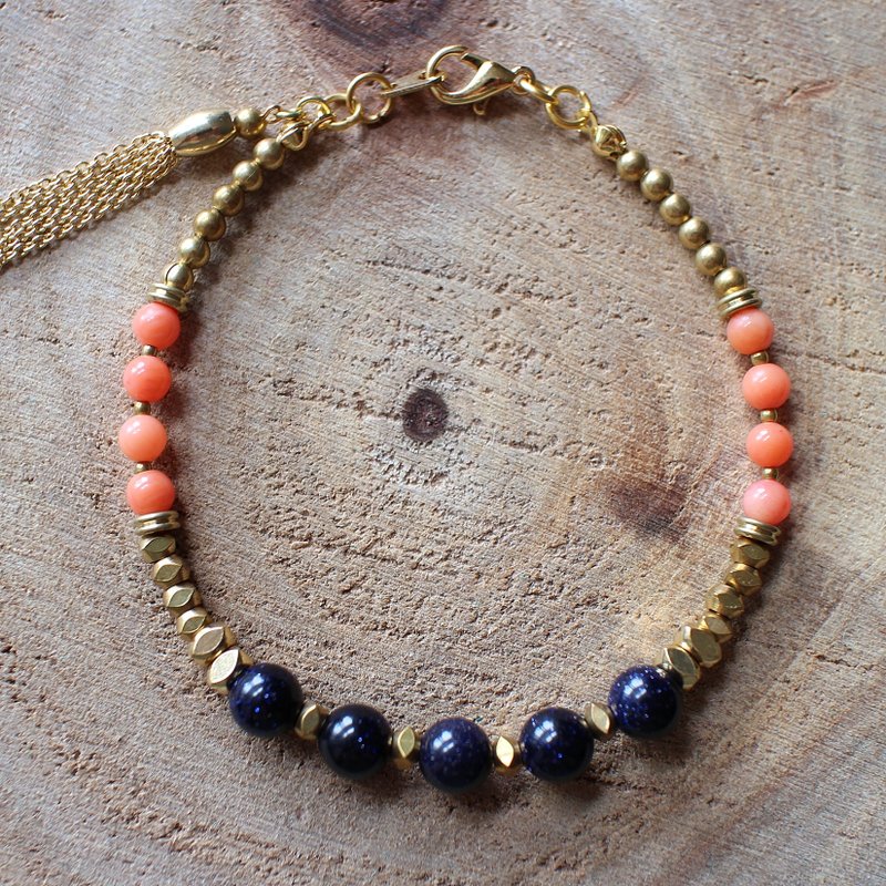 Muse natural wind series NO.78 blue blue coral sand brass bracelet - Bracelets - Other Materials Blue