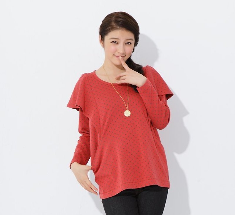 Three-dimensional modeling sleeve organic cotton little red pocket long T_ - Other - Other Materials Red