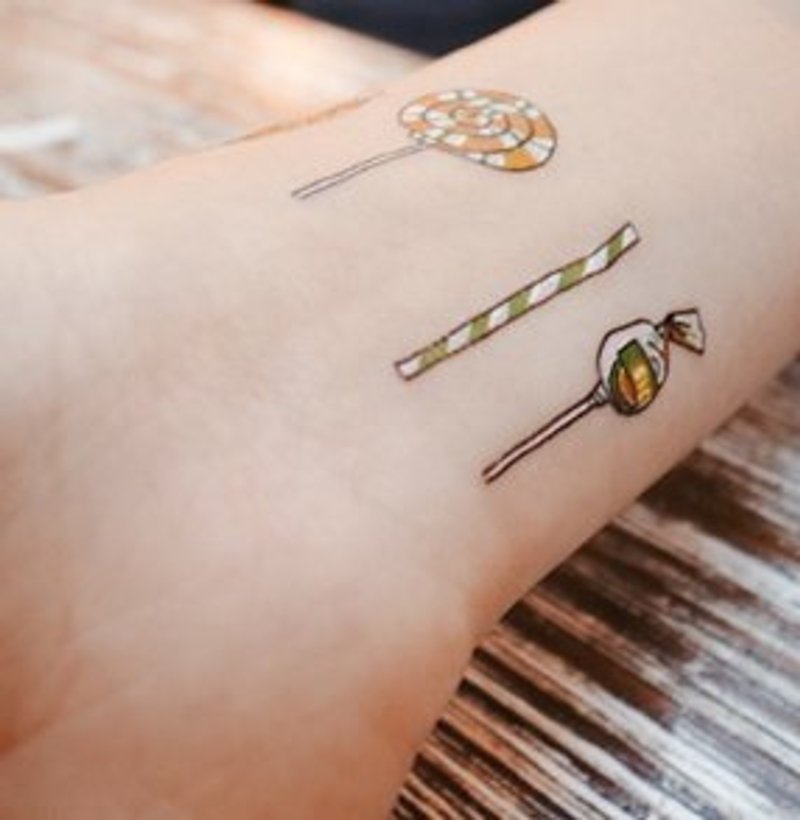 *tattoo*彩色棒棒糖刺青貼紙組合 1組4個不同款 - 貼紙 - 紙 黃色