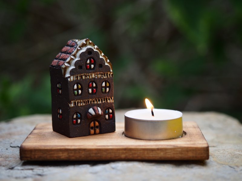 【小歐洲 Beautiful Village】 -黑魔法小舖-含手工木作燭臺 +1小蠟燭+1玻璃瓶/4件1組 - 香氛蠟燭/燭台 - 其他材質 
