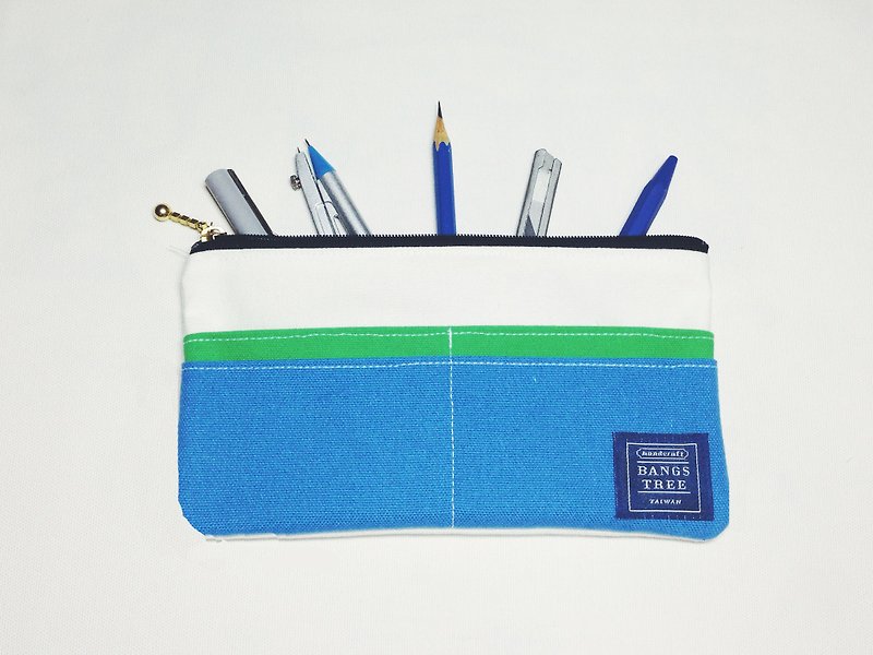 筆袋-白綠藍 - 筆盒/筆袋 - 其他材質 藍色