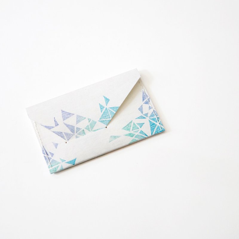 手製白色防水牛皮紙名片夾，幾何三角彩印圖案 - 卡片座/卡片架 - 紙 白色