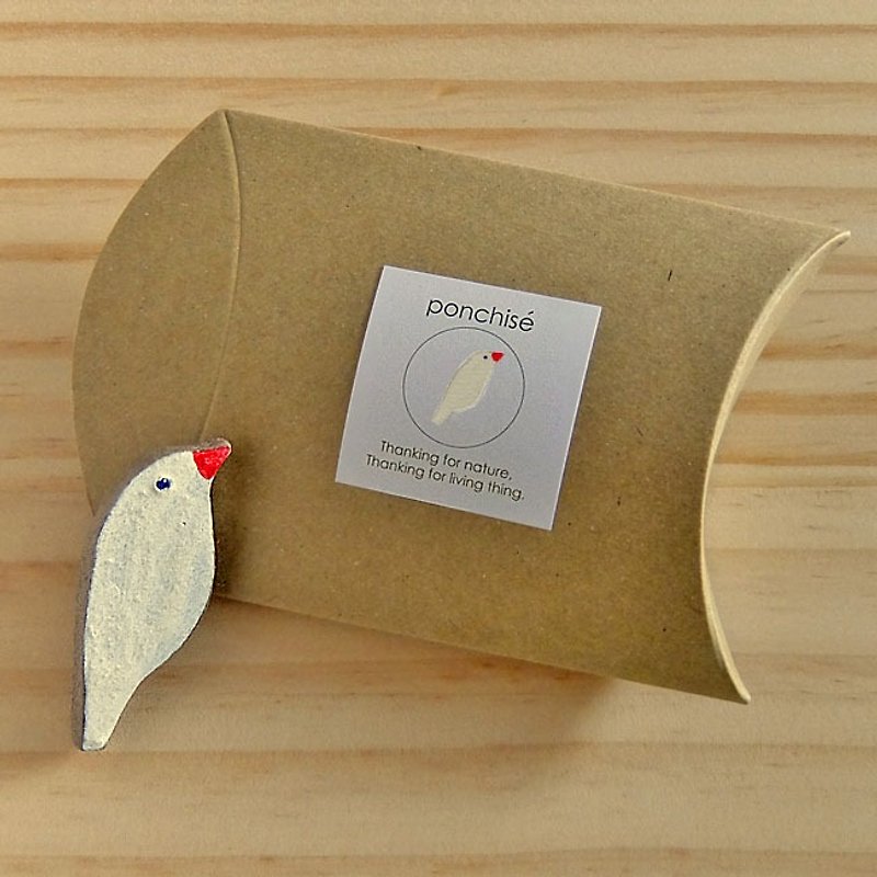 其他材質 胸針 白色 - Java sparrow pottery brooch