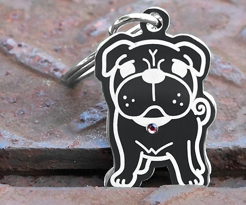 【巴哥犬】『狗狗形狀』專屬-客製名牌（6色鑽）◆可愛x防走失◆ - 貓狗頸圈/牽繩 - 其他金屬 