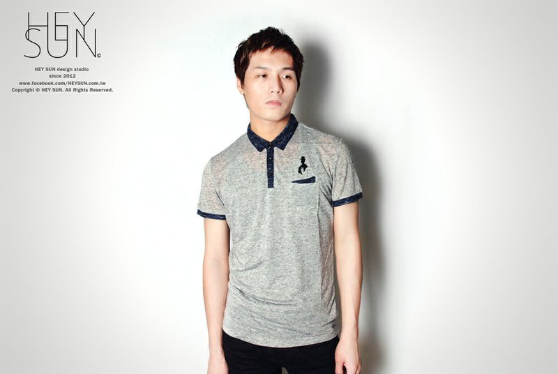 【M0221】HEY SUN獨立手作品牌‧紳士的品格有雙溫暖的手雙口袋拚色短袖POLO衫 - 女裝 T 恤 - 其他材質 灰色