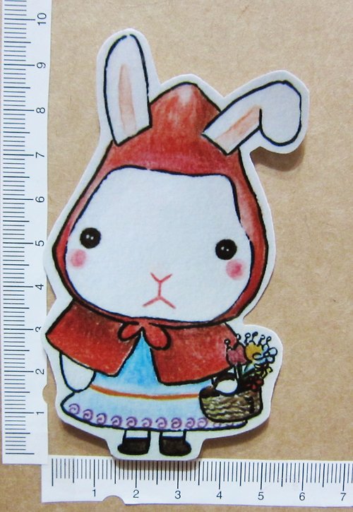 毛球工坊 手繪插畫風格 完全 防水貼紙 童話故事小白兔 小紅帽 Little Red Riding Hood