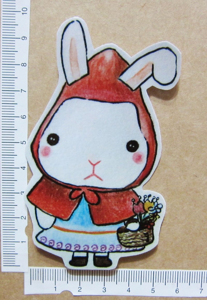 手繪插畫風格 完全 防水貼紙  童話故事小白兔 小紅帽 Little Red Riding Hood - 貼紙 - 防水材質 白色