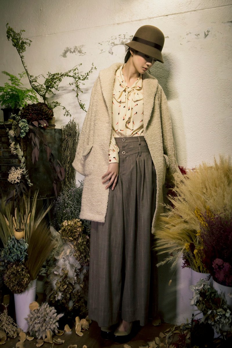 Shawl-Collar Coat 米色毛罩衫 - 女大衣/外套 - 其他材質 白色