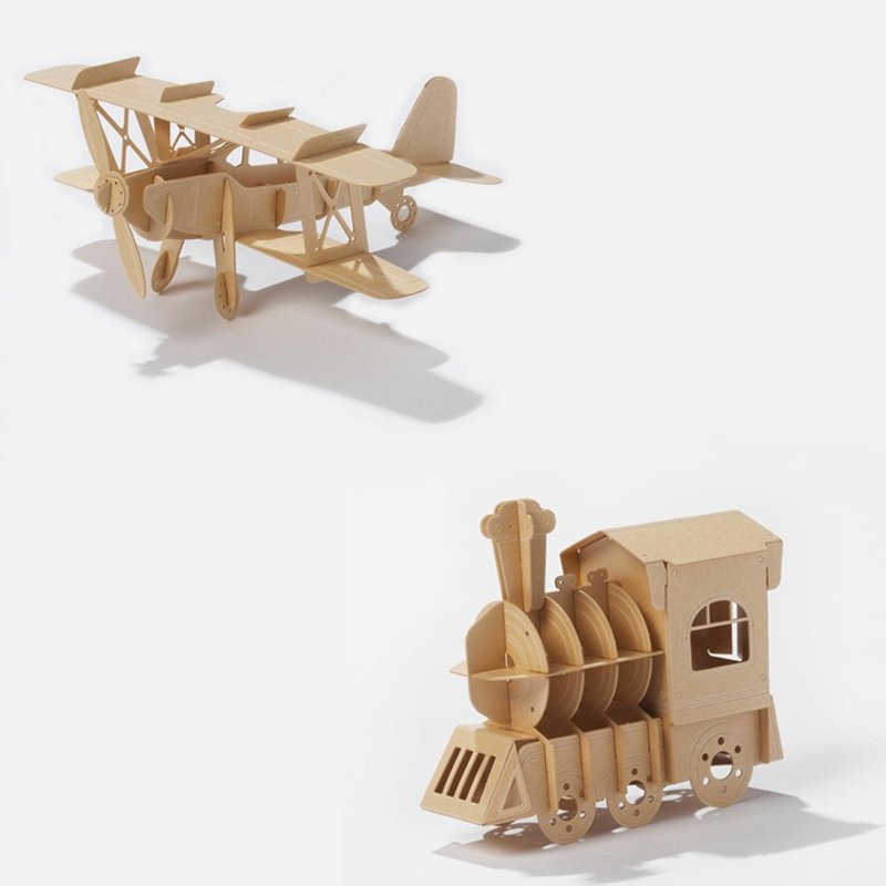 Papero紙風景 DIY迷你模型-飛機&火車(卡其)/Mini Biplane&Train(Khaki)-入門簡易包 - 木工/竹藝/紙雕 - 其他材質 卡其色
