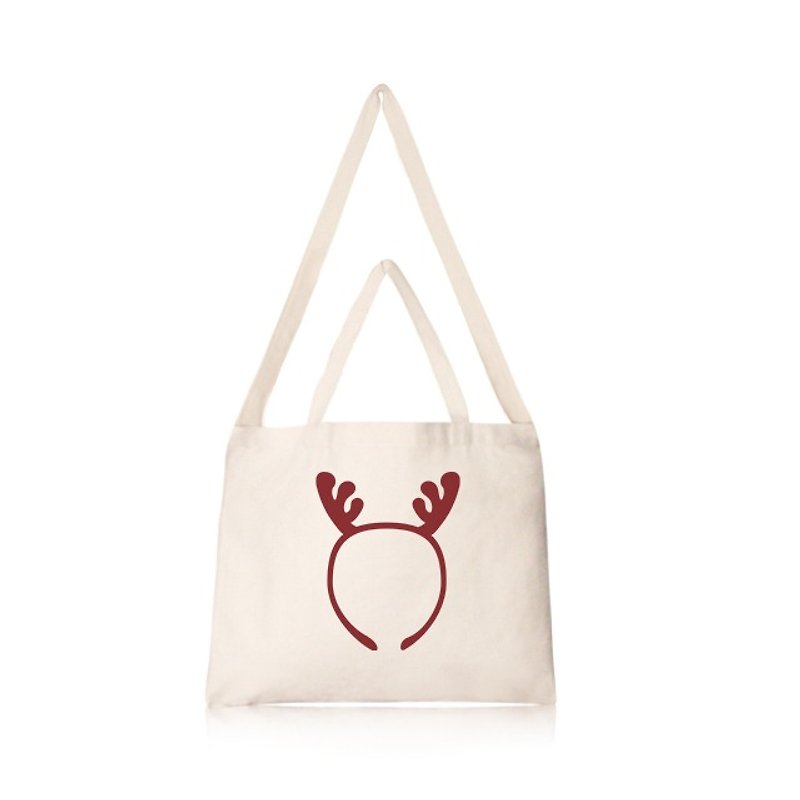 Christmas Love elk Cultural & Creative wind horizontal canvas bag - กระเป๋าแมสเซนเจอร์ - วัสดุอื่นๆ สีกากี