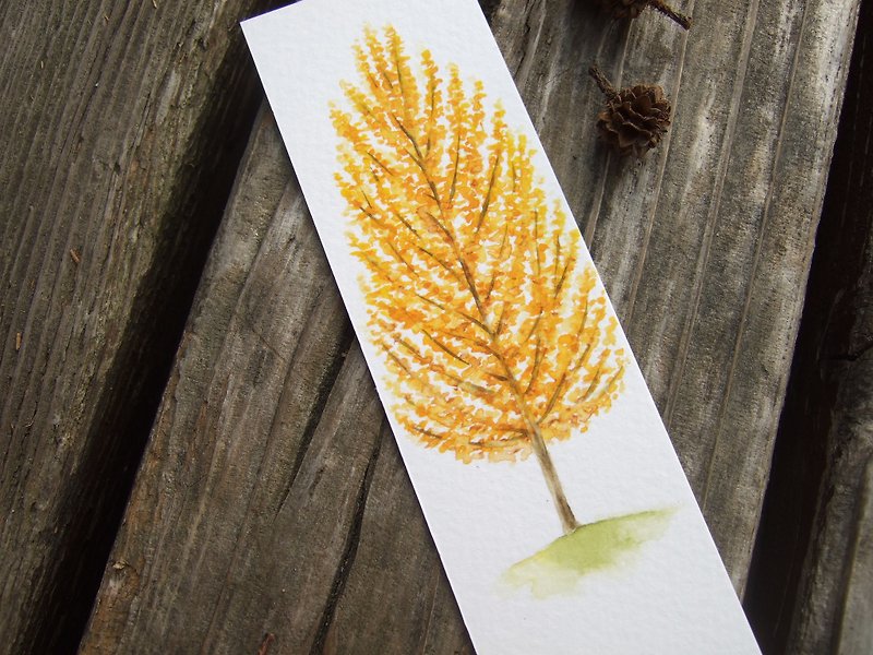 Autumn yellow tree - hand-made watercolor bookmark card (original) - Bookmarks - Paper Orange