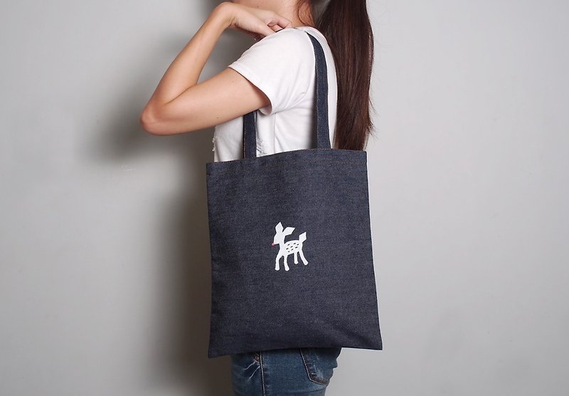 Hand-painted handprint tannin bag [Bambi] Single shoulder - Messenger Bags & Sling Bags - Cotton & Hemp White