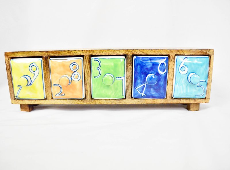 Digital five-cell ceramic drawer small cabinet _ fair trade - ของวางตกแต่ง - ไม้ หลากหลายสี