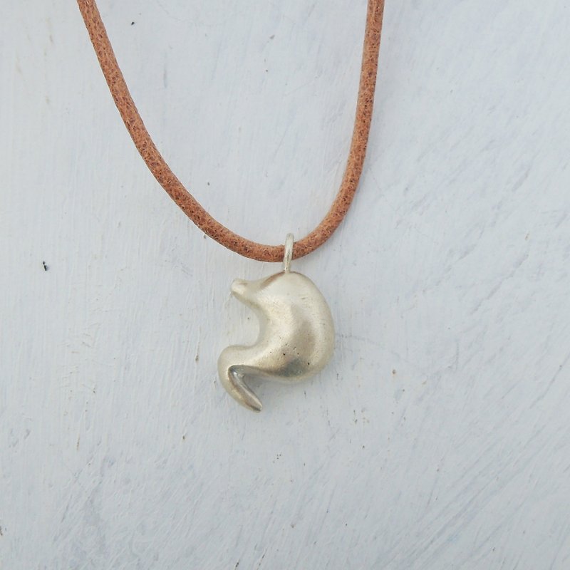organs - stomach silver pendant with leather necklace - สร้อยคอ - โลหะ สีเทา