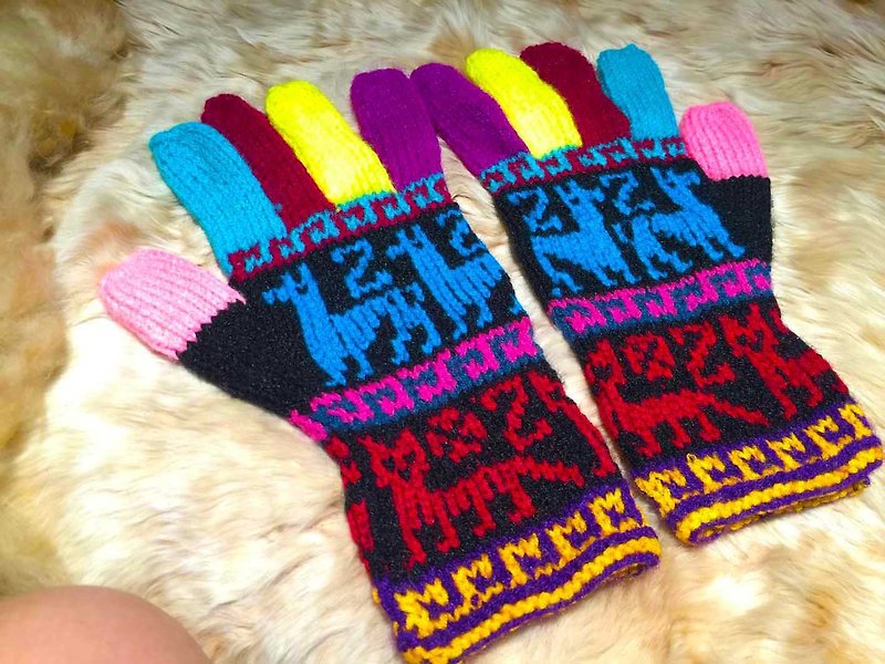 Peru color totem fit fingers gloves - yellow - Gloves & Mittens - Other Materials Multicolor