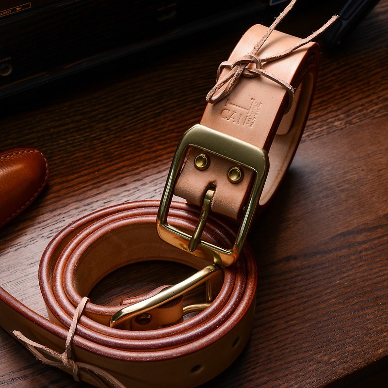 Exquisite hand-made hand-made tank red edge leather belt vegetable tanned leather Argentina pure Bronze belt buckle cattle