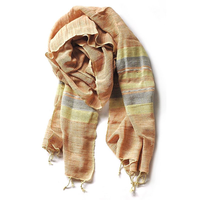 Cotton hand-woven scarves - earth colors - ผ้าพันคอ - ผ้าฝ้าย/ผ้าลินิน สีทอง