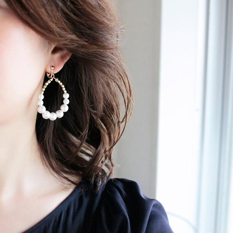 珍珠環形耳夾耳環 aida - 耳環/耳夾 - 其他材質 白色