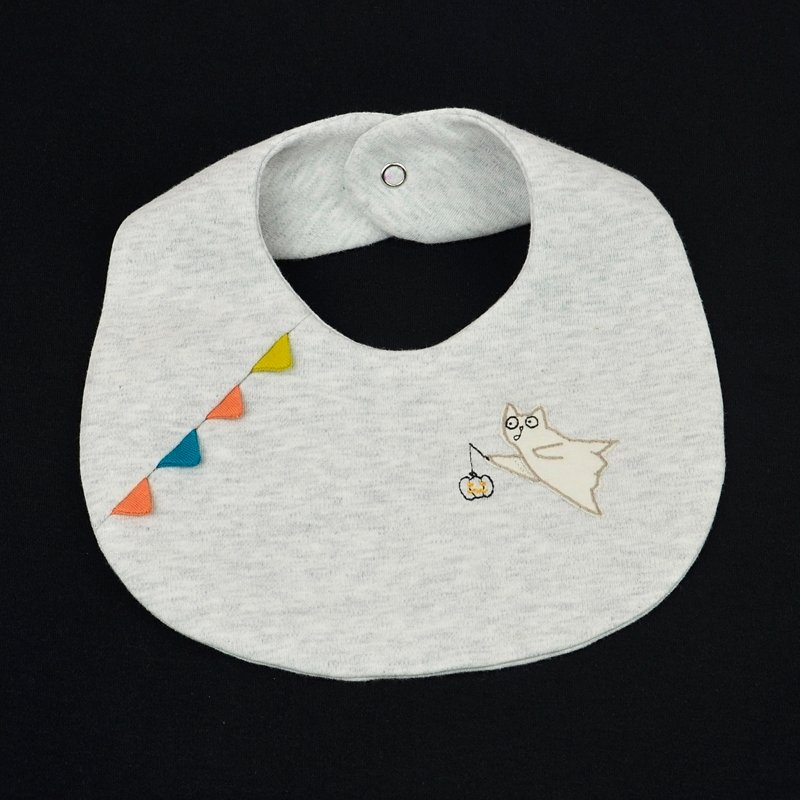 Hand-painted style embroidery ghost cats Bibs - Bibs - Cotton & Hemp Gray