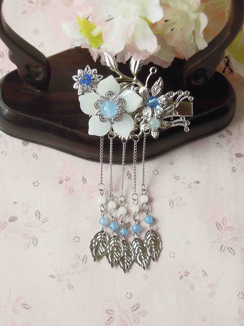 "Having seen the rope," Chinese high spirit hairpin decorated pear catkins - Blue - Hair Accessories - Other Metals 