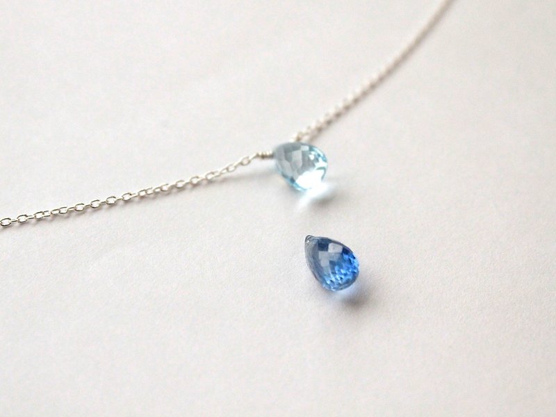 Journal Stone/ Gemstone bare skin rainbow silver necklace clavicle - สร้อยคอ - โลหะ สีน้ำเงิน