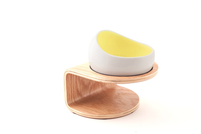 【MYZOO】時空膠囊碗/蛋黃色 - 寵物碗/碗架/自動餵食器 - 木頭 黃色