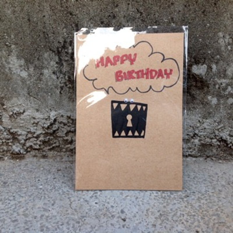 Playful film birthday hand made handmade card - tooth key hole mouth wish you a happy birthday - Cards & Postcards - Paper Brown