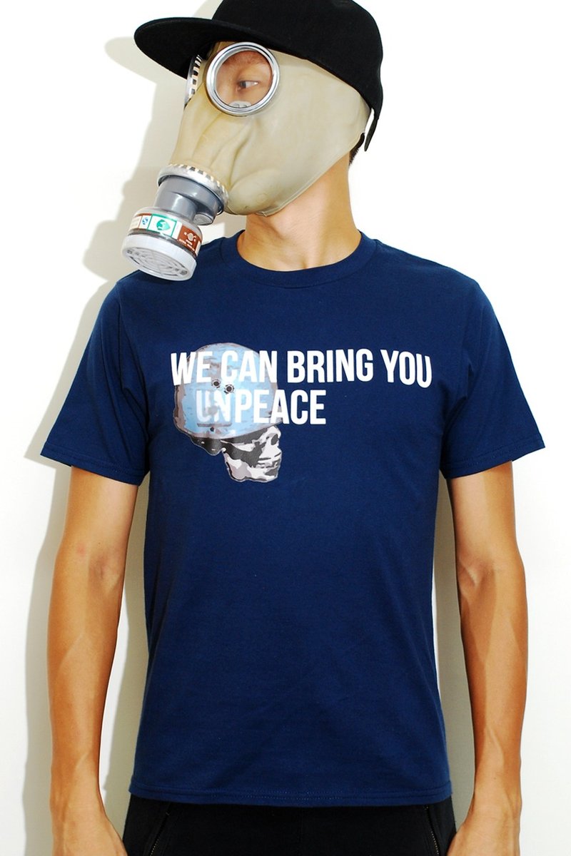 We Can Bring You "un"Peace 100%纯棉寶藍色T恤 (SmogUp) - 帽T/大學T - 棉．麻 藍色