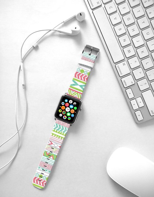 Freshion Apple Watch Series 1 , Series 2, Series 3 - Apple Watch 真皮手錶帶，適用於Apple Watch 及 Apple Watch Sport - Freshion 香港原創設計師品牌 - 薄荷綠部落圖紋 15