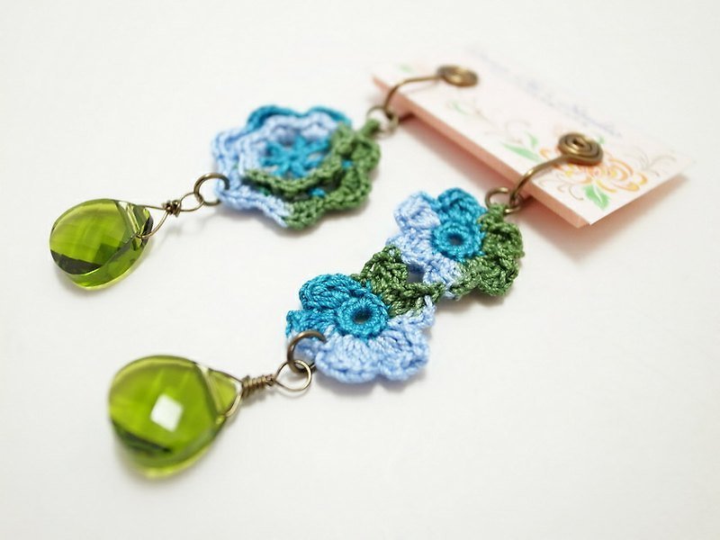 Irish Crochet Lace Jewelry (Flowers II-b), Clip Earrings - Earrings & Clip-ons - Cotton & Hemp Multicolor