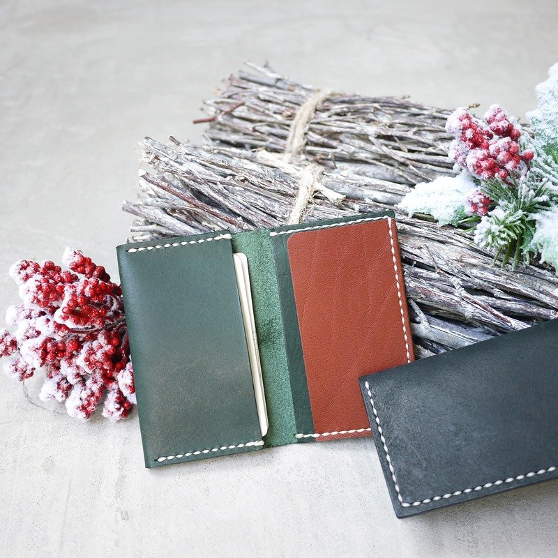 Japanese fashion color hand-stitched cowhide card holder Made by HANDIIN - ที่ใส่บัตรคล้องคอ - หนังแท้ 