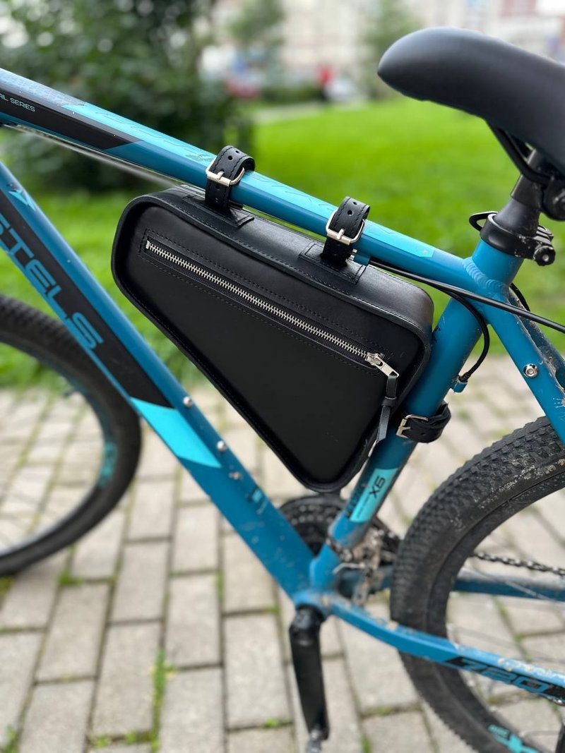 leather bicycle bag for the frame. - 腳踏車/滑板/周邊 - 真皮 黑色