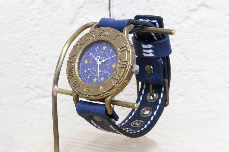 Handmade watch Via Ostiensis (cross retro clock antique case Blue & Navy Blue) - นาฬิกาผู้หญิง - ทองแดงทองเหลือง สีน้ำเงิน