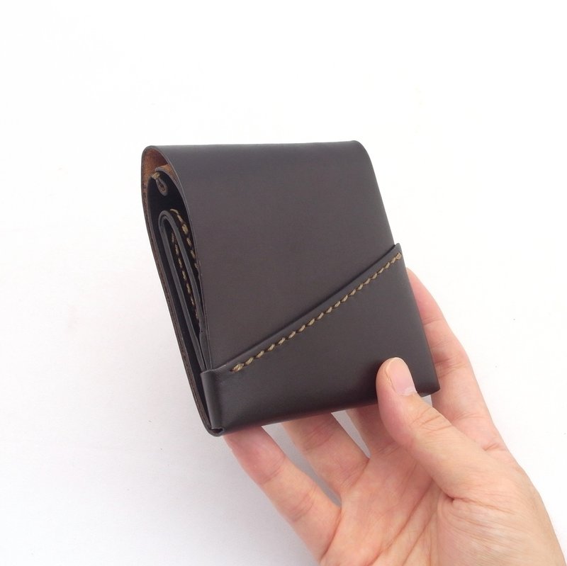 Mini Wallet for #left-handed using Logwood Dyed Leather【chotof/ちょとふ】 - Wallets - Genuine Leather Black