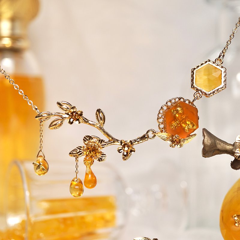 melting amber necklace - สร้อยคอ - โลหะ สีส้ม