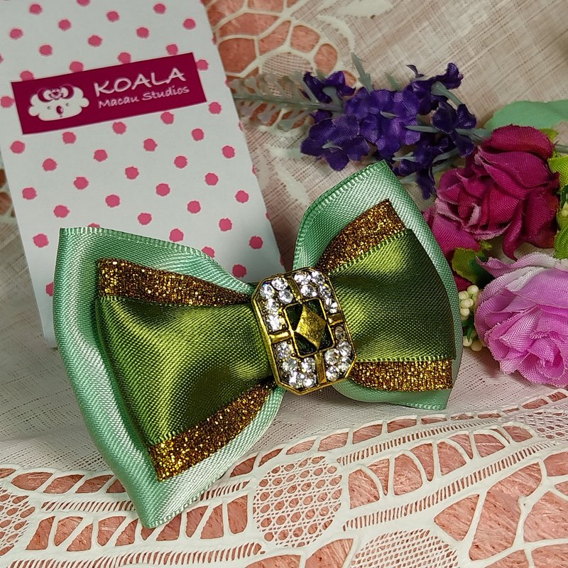 Butterfly series handmade jewelry retro style green bow hair tie - เครื่องประดับผม - วัสดุอื่นๆ 